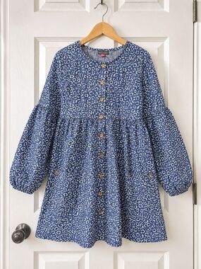 Vince Camuto Girls Leopard Print Puff Sleeve Dress Size 10 Cotton